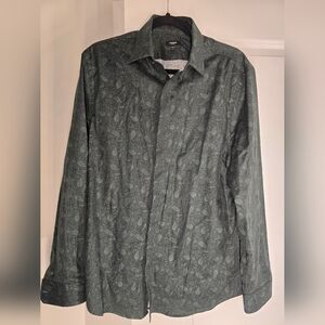Express Forest Green Paisley Men's Long Sleeve Button Up Slim Shirt